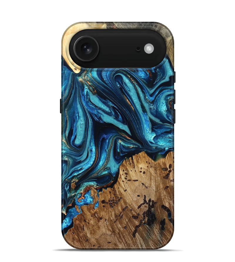 iPhone 17 Air Wood Live Edge Phone Case - Bernie (Teal & Gold, 823736)