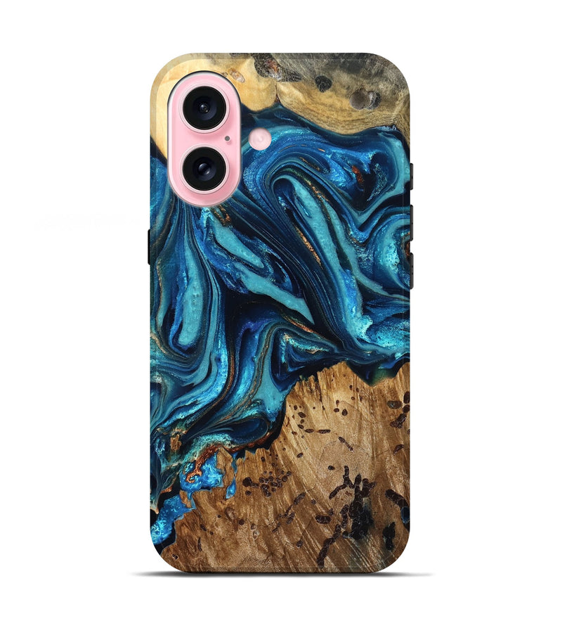 iPhone 17 Wood Live Edge Phone Case - Bernie (Teal & Gold, 823736)