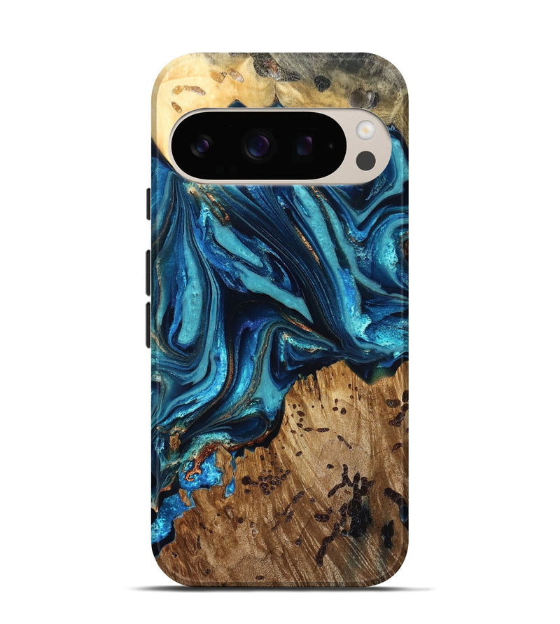 Pixel 10 Wood Live Edge Phone Case - Bernie (Teal & Gold, 823736)