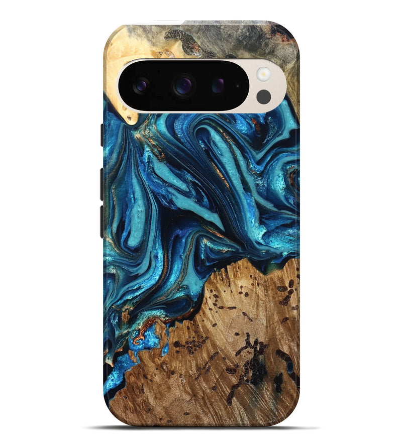 Pixel 10 Pro XL Wood Live Edge Phone Case - Bernie (Teal & Gold, 823736)