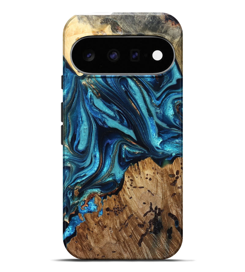 Pixel 11 Pro XL Wood Live Edge Phone Case - Bernie (Teal & Gold, 823736)
