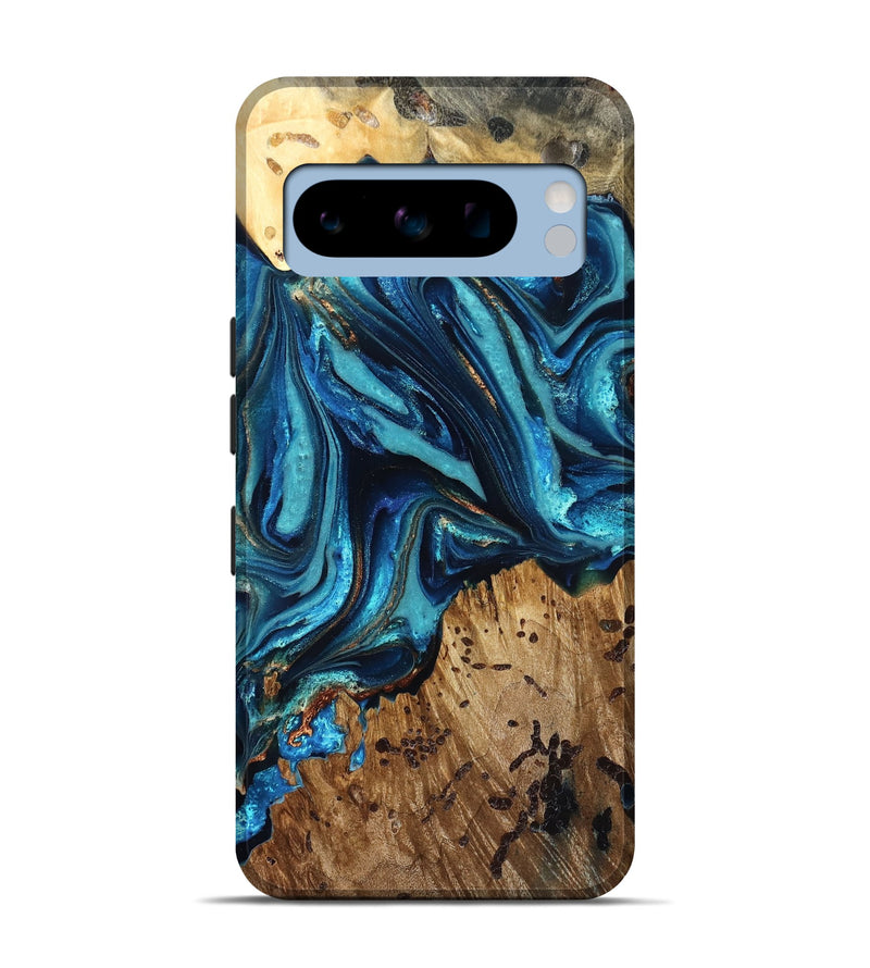 Pixel 8 Pro Wood Live Edge Phone Case - Bernie (Teal & Gold, 823736)