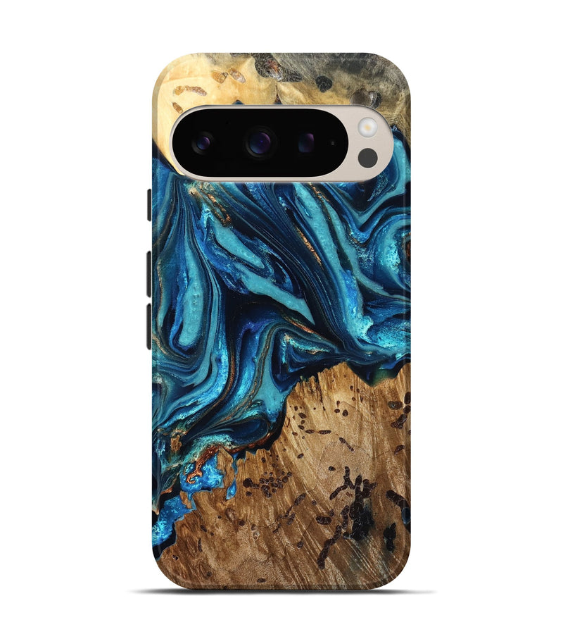 Pixel 9 Wood Live Edge Phone Case - Bernie (Teal & Gold, 823736)