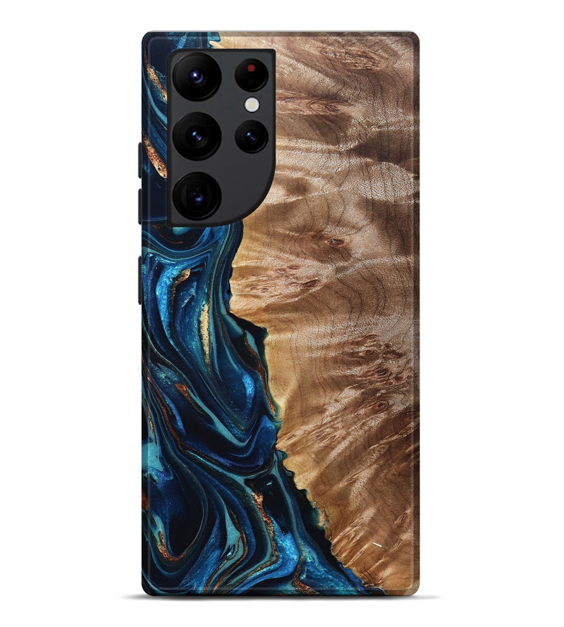 Galaxy S22 Ultra Wood Live Edge Phone Case - Bryn (Teal & Gold, 823737)