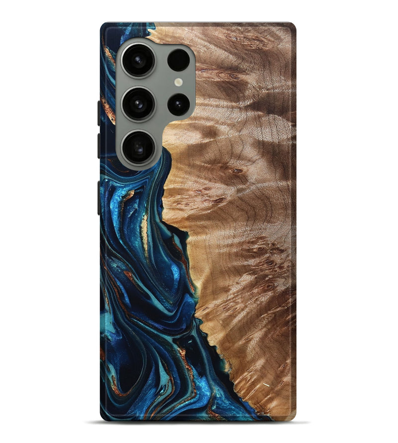 Galaxy S24 Ultra Wood Live Edge Phone Case - Bryn (Teal & Gold, 823737)