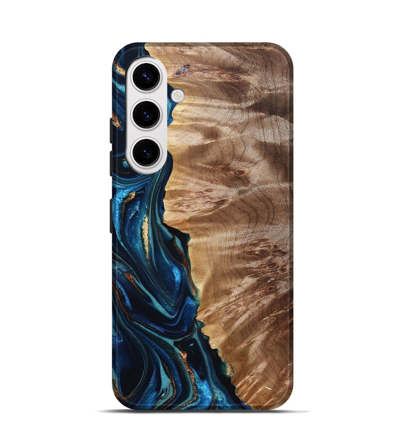 Galaxy S25 Wood Live Edge Phone Case - Bryn (Teal & Gold, 823737)