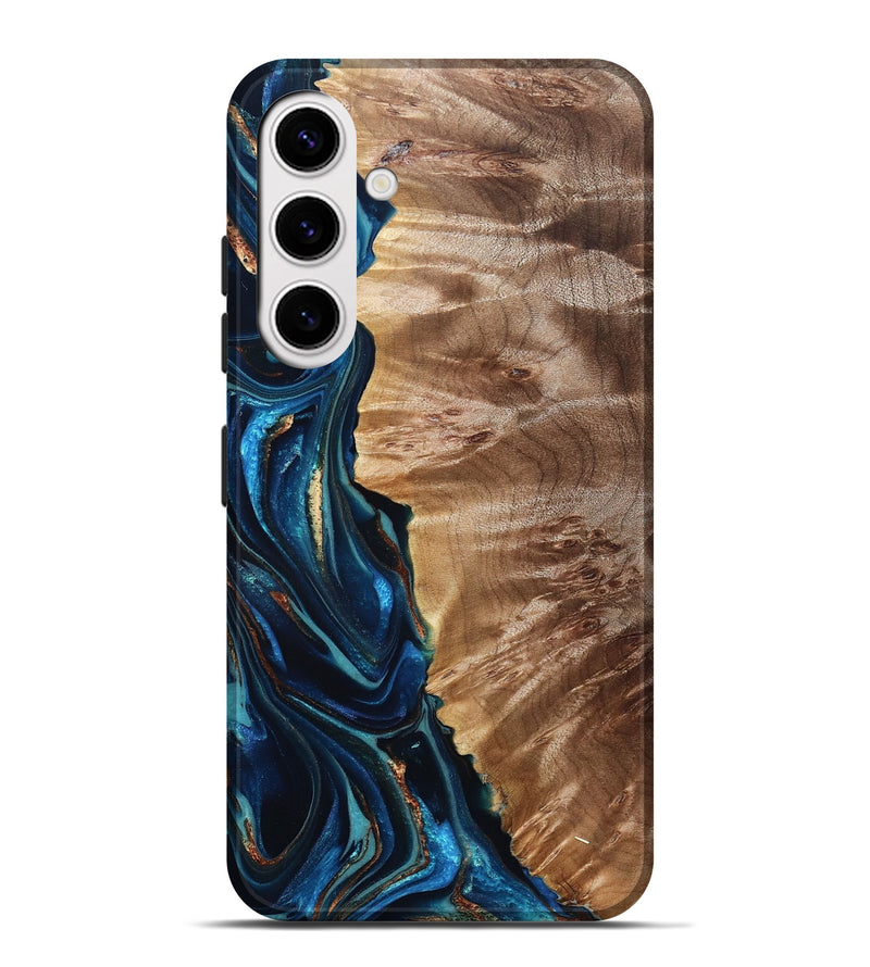 Galaxy S25 Plus Wood Live Edge Phone Case - Bryn (Teal & Gold, 823737)