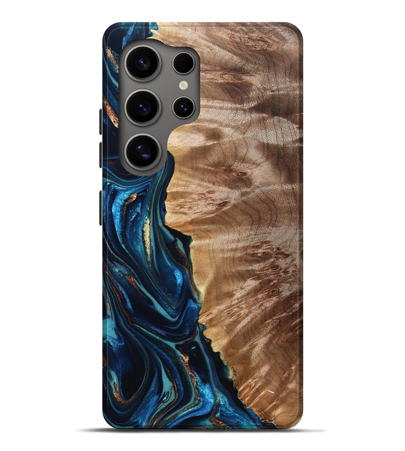 Galaxy S25 Ultra Wood Live Edge Phone Case - Bryn (Teal & Gold, 823737)