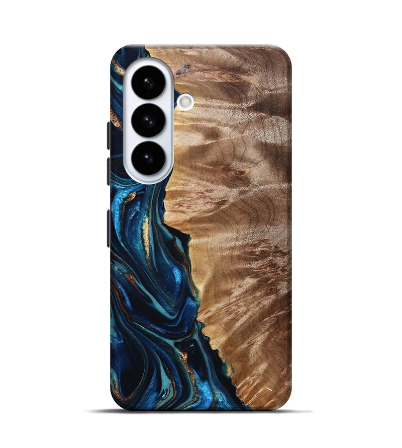 Galaxy S26 Wood Live Edge Phone Case - Bryn (Teal & Gold, 823737)