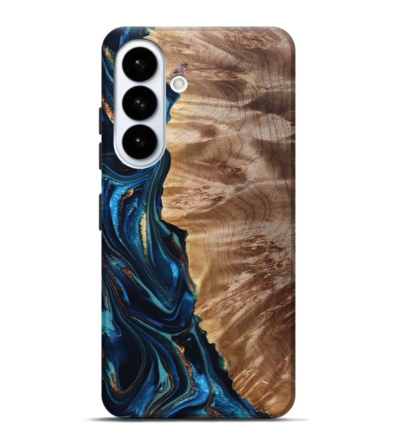Galaxy S26 Plus Wood Live Edge Phone Case - Bryn (Teal & Gold, 823737)