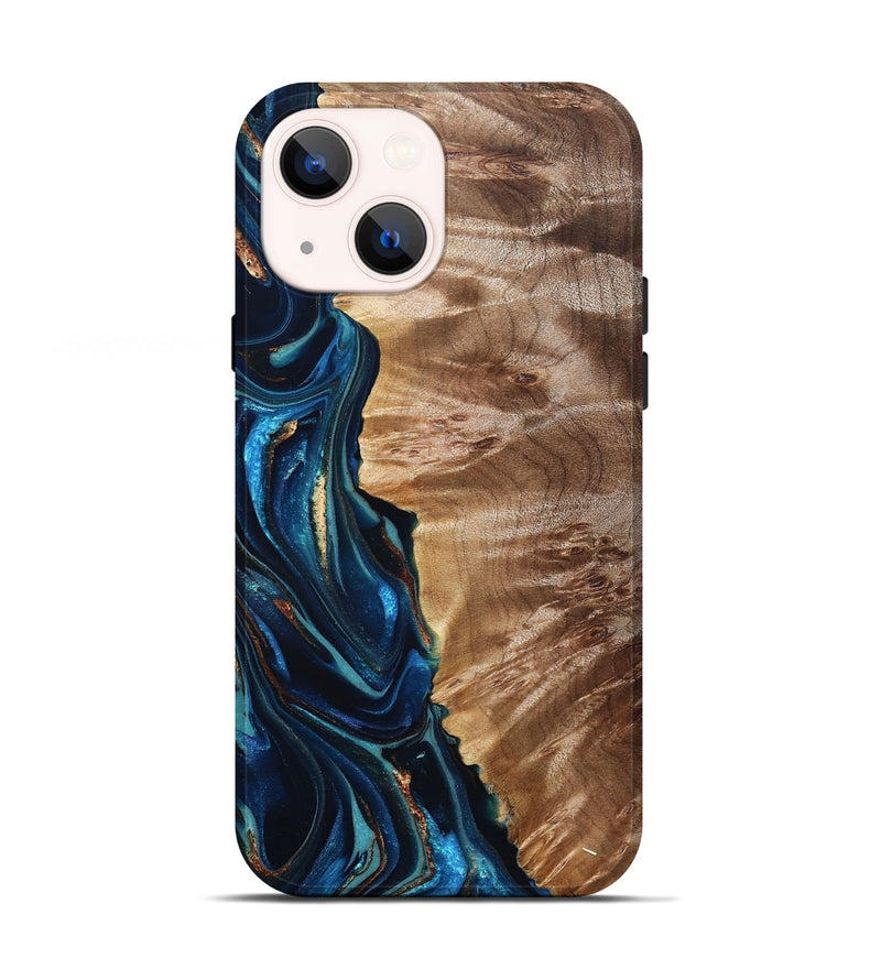 iPhone 13 Wood Live Edge Phone Case - Bryn (Teal & Gold, 823737)