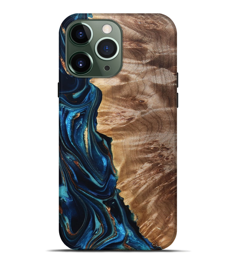 iPhone 13 Pro Max Wood Live Edge Phone Case - Bryn (Teal & Gold, 823737)