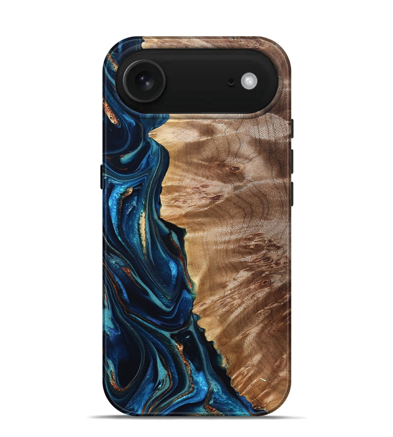 iPhone 17 Air Wood Live Edge Phone Case - Bryn (Teal & Gold, 823737)