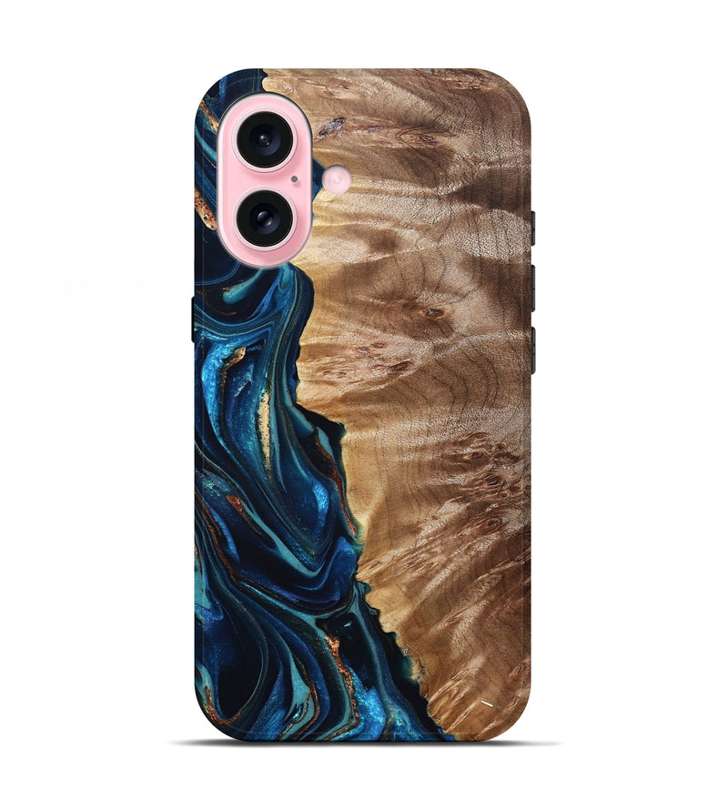 iPhone 17 Wood Live Edge Phone Case - Bryn (Teal & Gold, 823737)