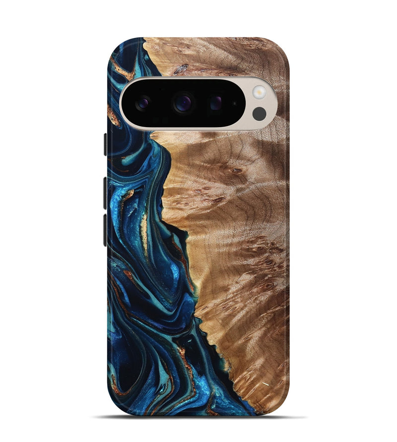 Pixel 10 Pro Wood Live Edge Phone Case - Bryn (Teal & Gold, 823737)