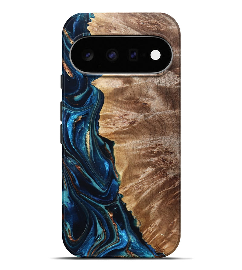 Pixel 11 Pro XL Wood Live Edge Phone Case - Bryn (Teal & Gold, 823737)