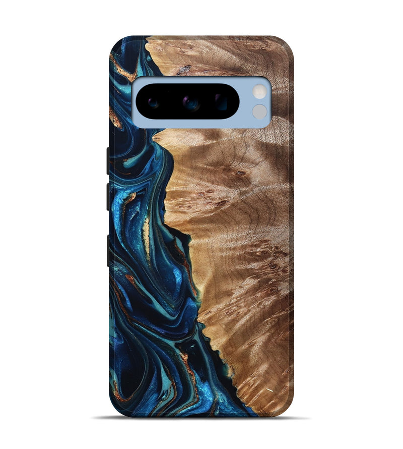 Pixel 8 Pro Wood Live Edge Phone Case - Bryn (Teal & Gold, 823737)