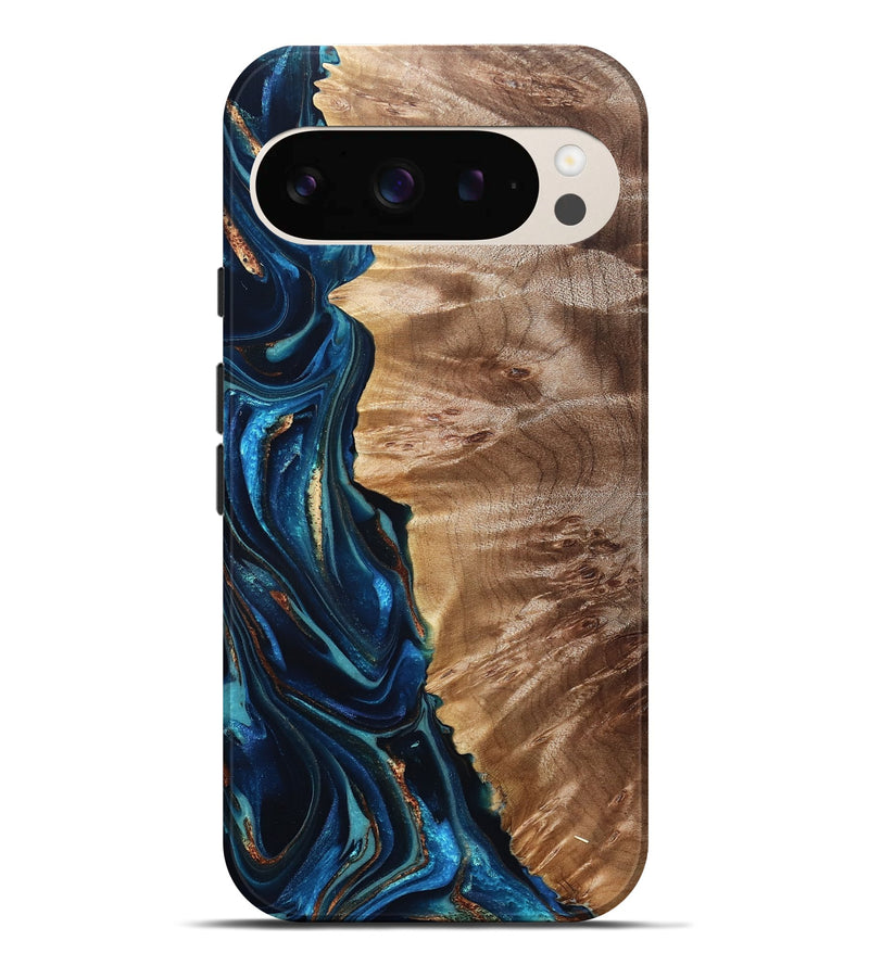 Pixel 9 Pro XL Wood Live Edge Phone Case - Bryn (Teal & Gold, 823737)