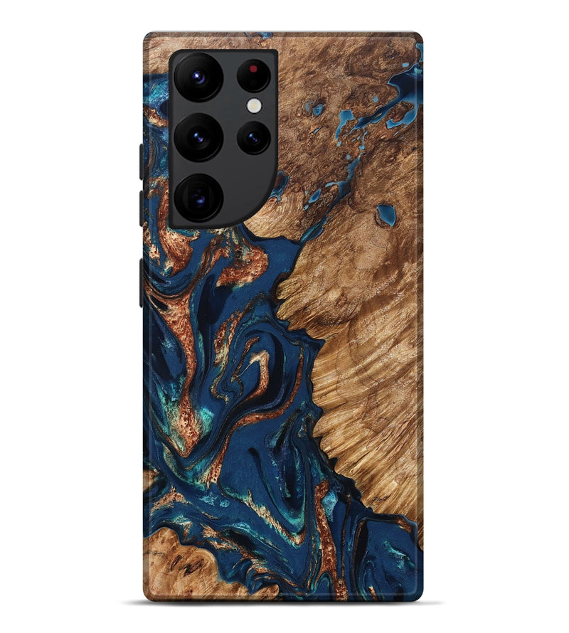 Galaxy S22 Ultra Wood Live Edge Phone Case - Rosalee (Teal & Gold, 823738)