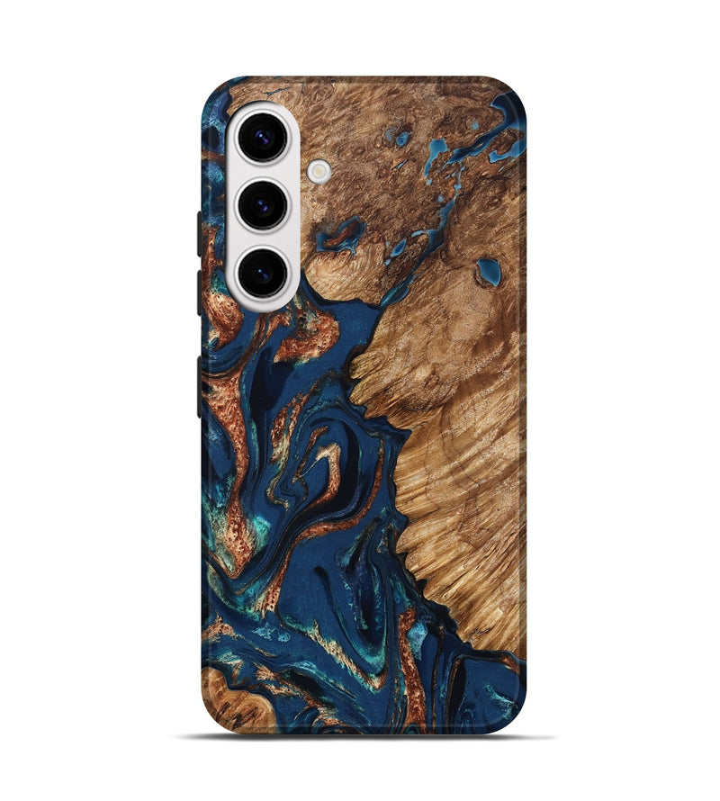 Galaxy S25 Wood Live Edge Phone Case - Rosalee (Teal & Gold, 823738)