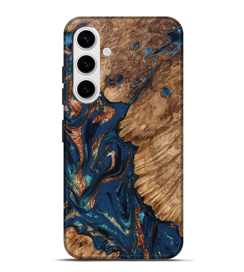 Galaxy S25 Plus Wood Live Edge Phone Case - Rosalee (Teal & Gold, 823738)