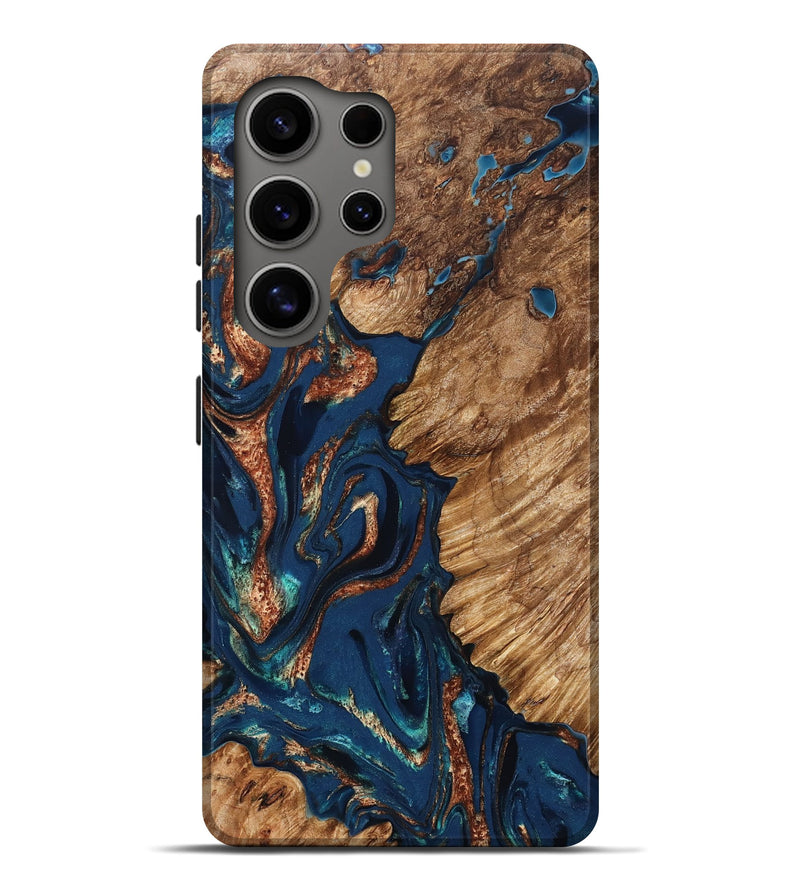 Galaxy S25 Ultra Wood Live Edge Phone Case - Rosalee (Teal & Gold, 823738)