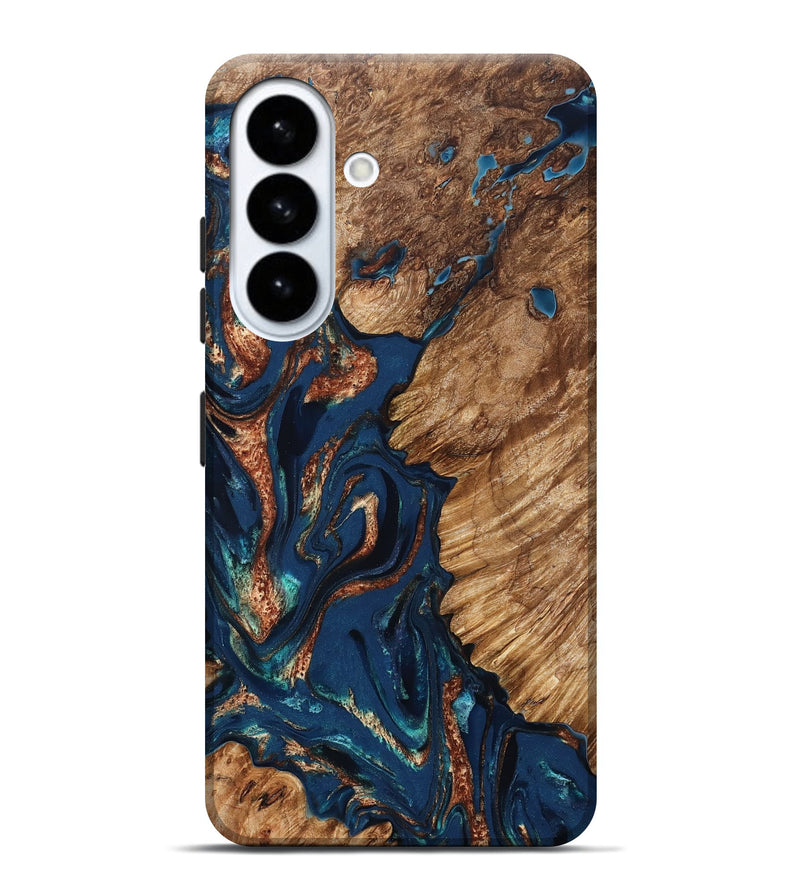 Galaxy S26 Plus Wood Live Edge Phone Case - Rosalee (Teal & Gold, 823738)