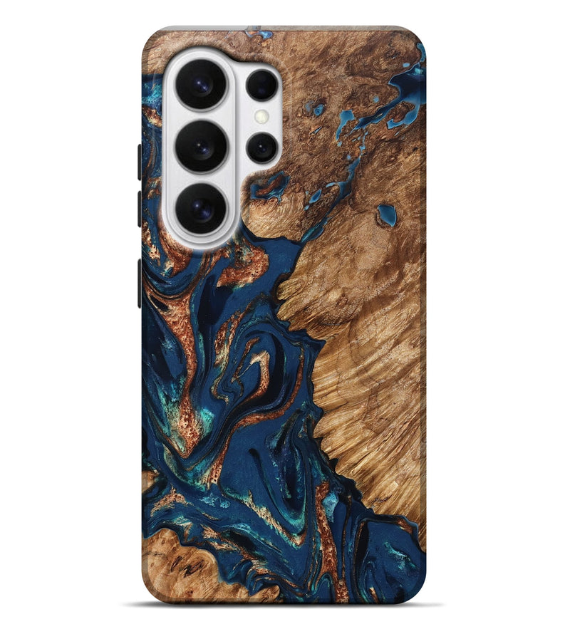 Galaxy S26 Ultra Wood Live Edge Phone Case - Rosalee (Teal & Gold, 823738)