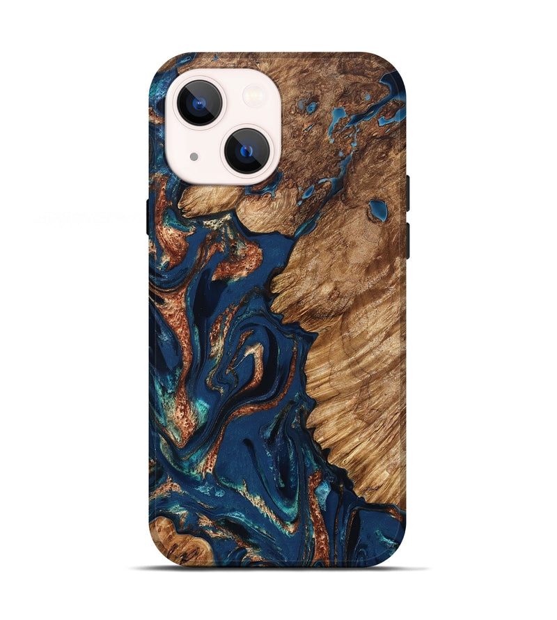 iPhone 13 Wood Live Edge Phone Case - Rosalee (Teal & Gold, 823738)