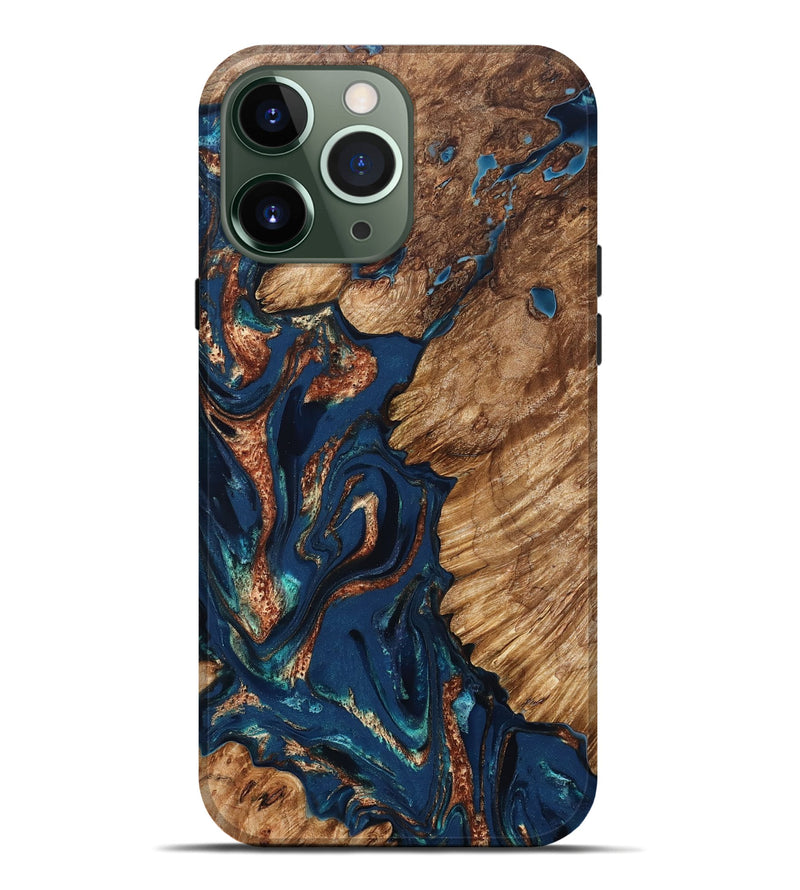 iPhone 13 Pro Max Wood Live Edge Phone Case - Rosalee (Teal & Gold, 823738)