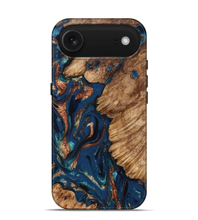 iPhone 17 Air Wood Live Edge Phone Case - Rosalee (Teal & Gold, 823738)