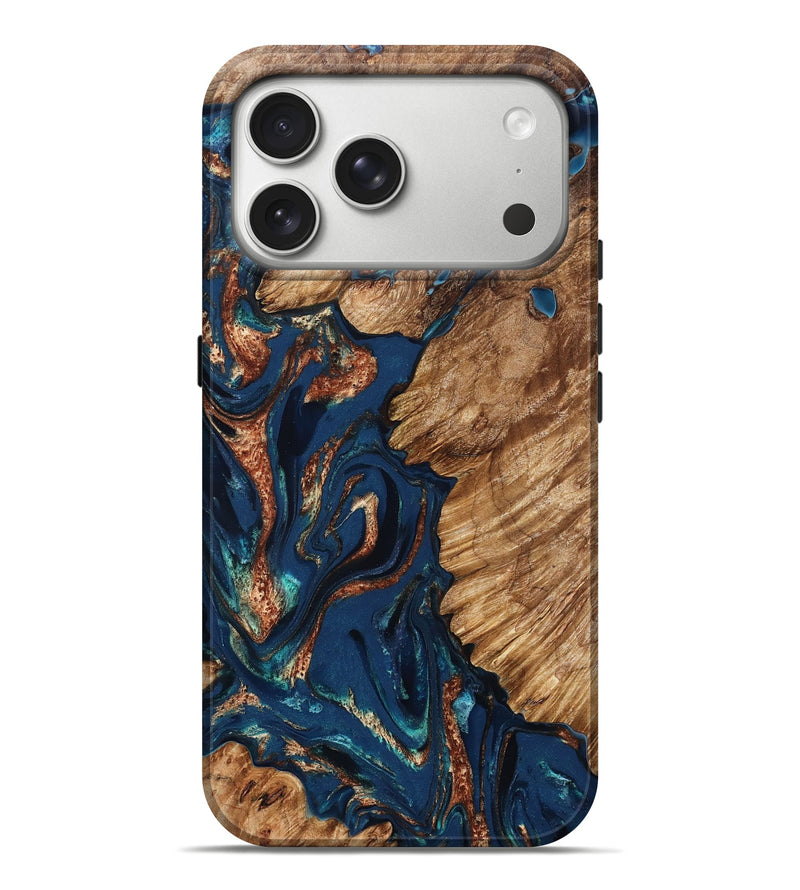 iPhone 17 Pro Max Wood Live Edge Phone Case - Rosalee (Teal & Gold, 823738)