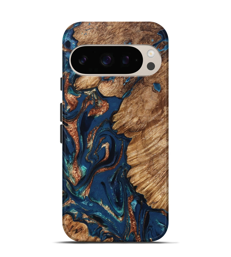 Pixel 10 Wood Live Edge Phone Case - Rosalee (Teal & Gold, 823738)