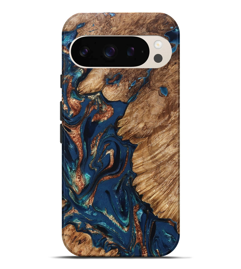 Pixel 10 Pro XL Wood Live Edge Phone Case - Rosalee (Teal & Gold, 823738)
