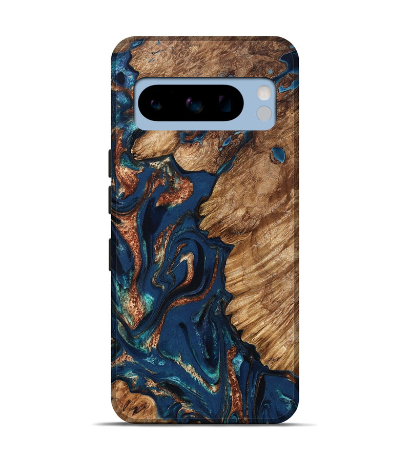 Pixel 8 Pro Wood Live Edge Phone Case - Rosalee (Teal & Gold, 823738)