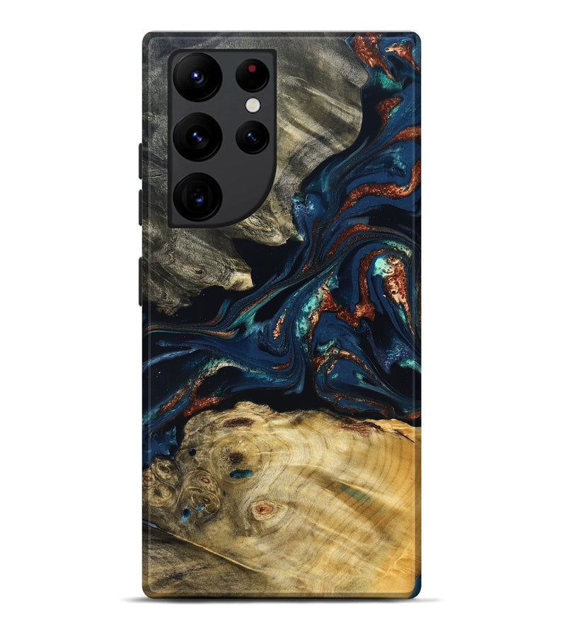 Galaxy S22 Ultra Wood Live Edge Phone Case - Monique (Teal & Gold, 823739)