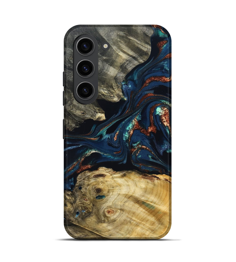 Galaxy S23 Wood Live Edge Phone Case - Monique (Teal & Gold, 823739)