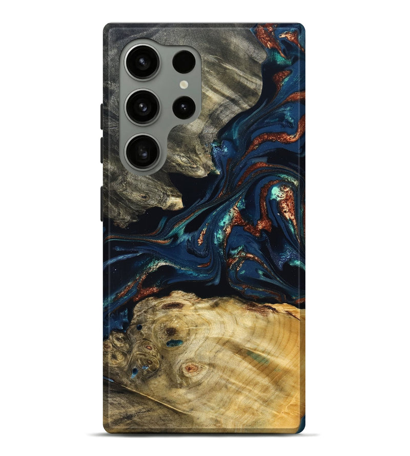 Galaxy S24 Ultra Wood Live Edge Phone Case - Monique (Teal & Gold, 823739)