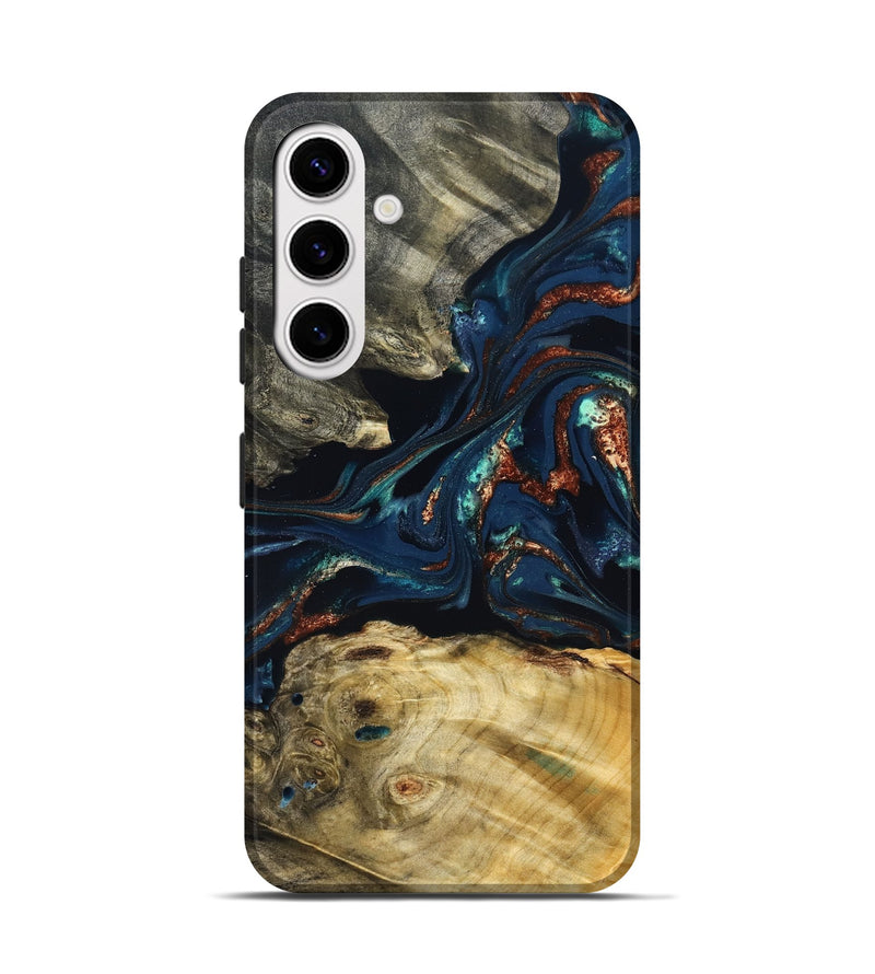 Galaxy S25 Wood Live Edge Phone Case - Monique (Teal & Gold, 823739)