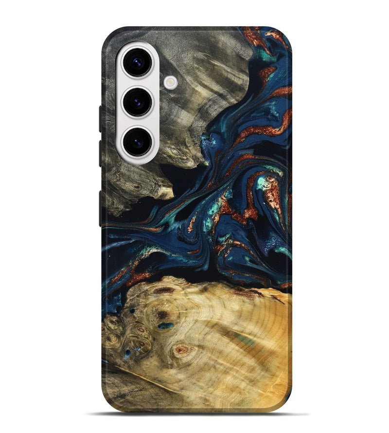 Galaxy S25 Plus Wood Live Edge Phone Case - Monique (Teal & Gold, 823739)