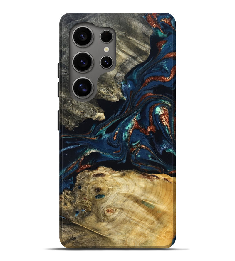 Galaxy S25 Ultra Wood Live Edge Phone Case - Monique (Teal & Gold, 823739)