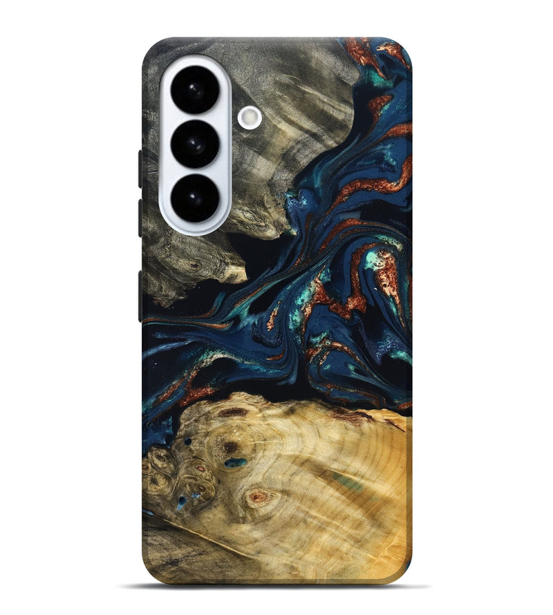 Galaxy S26 Plus Wood Live Edge Phone Case - Monique (Teal & Gold, 823739)