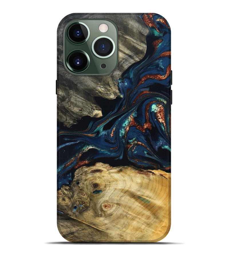 iPhone 13 Pro Max Wood Live Edge Phone Case - Monique (Teal & Gold, 823739)