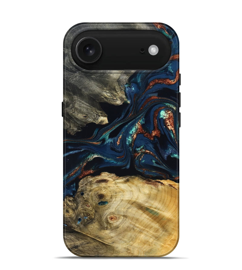 iPhone 17 Air Wood Live Edge Phone Case - Monique (Teal & Gold, 823739)