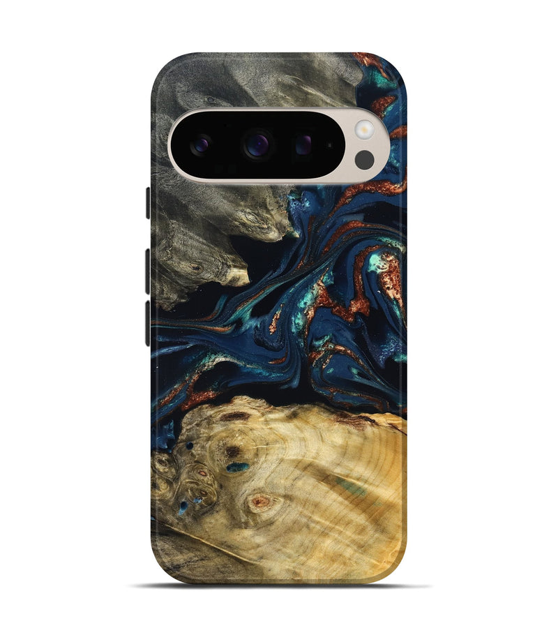 Pixel 10 Wood Live Edge Phone Case - Monique (Teal & Gold, 823739)
