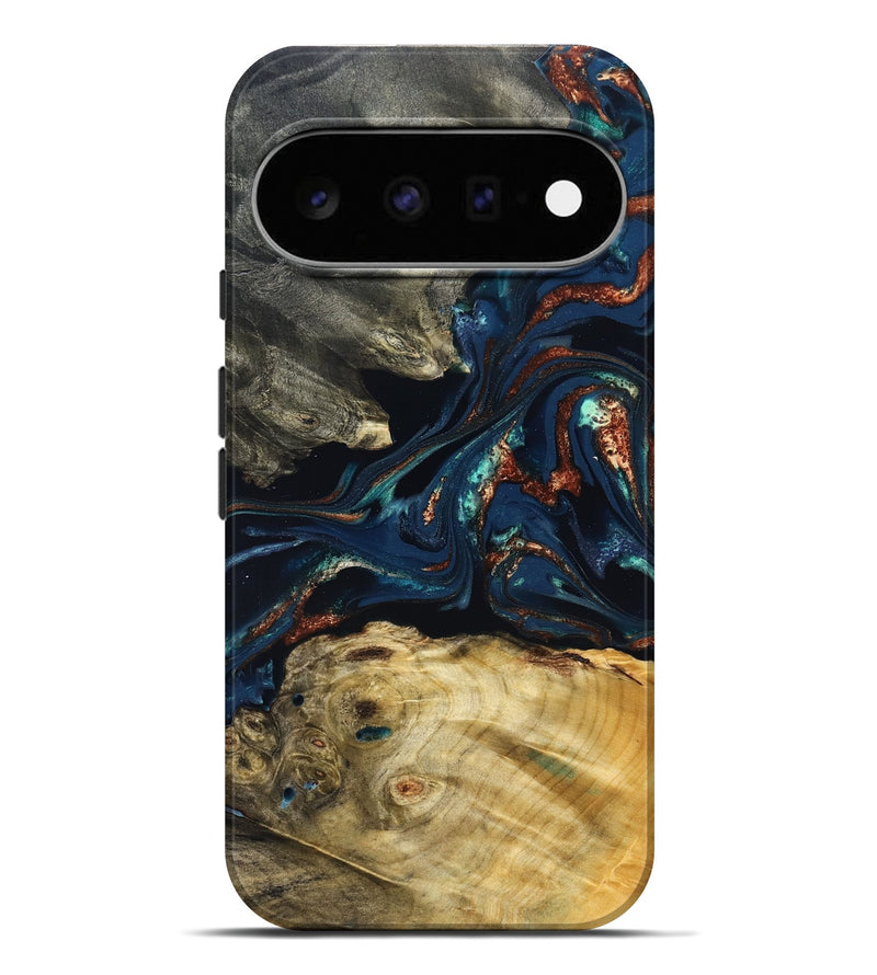 Pixel 11 Pro XL Wood Live Edge Phone Case - Monique (Teal & Gold, 823739)
