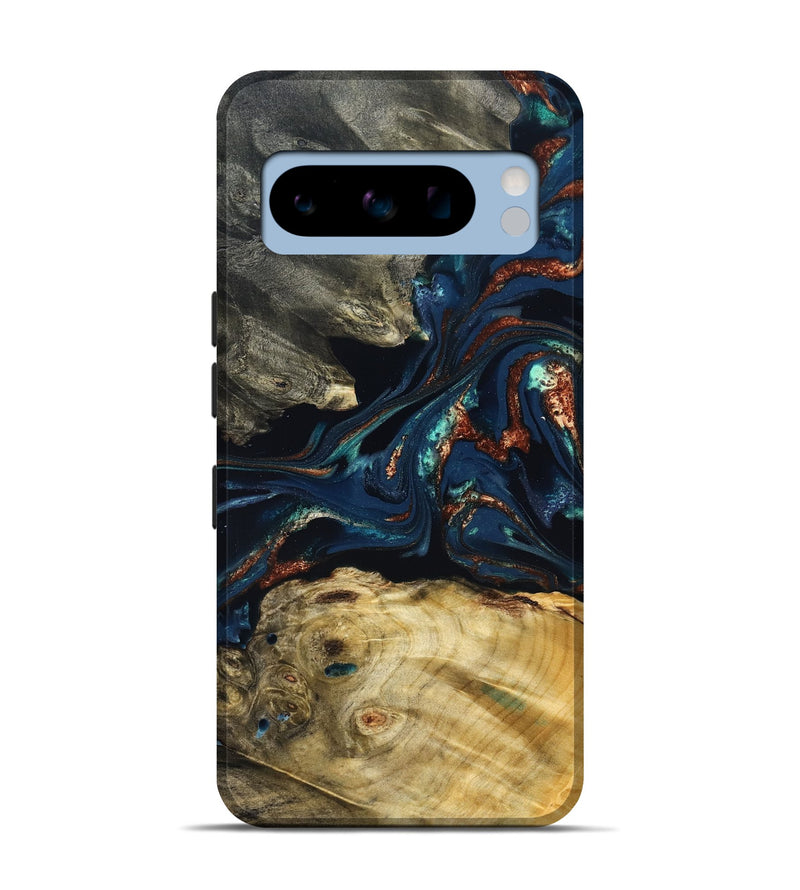 Pixel 8 Pro Wood Live Edge Phone Case - Monique (Teal & Gold, 823739)