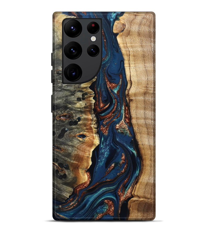 Galaxy S22 Ultra Wood Live Edge Phone Case - Noelle (Teal & Gold, 823740)