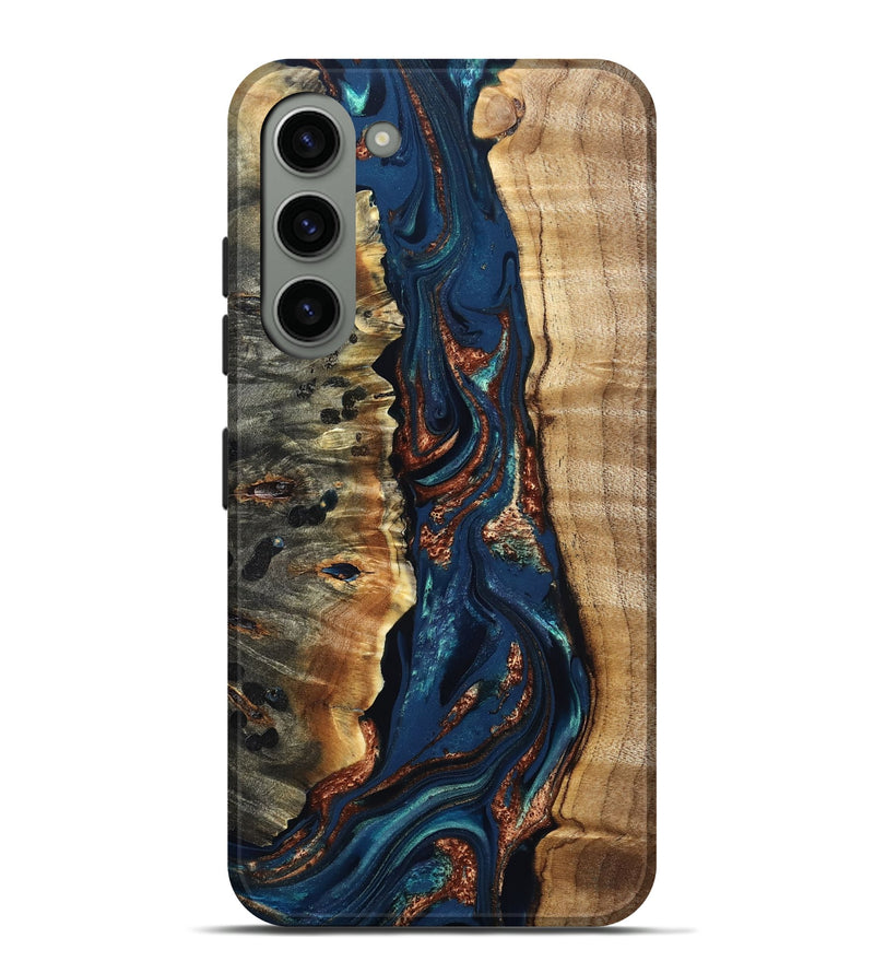 Galaxy S23 Plus Wood Live Edge Phone Case - Noelle (Teal & Gold, 823740)