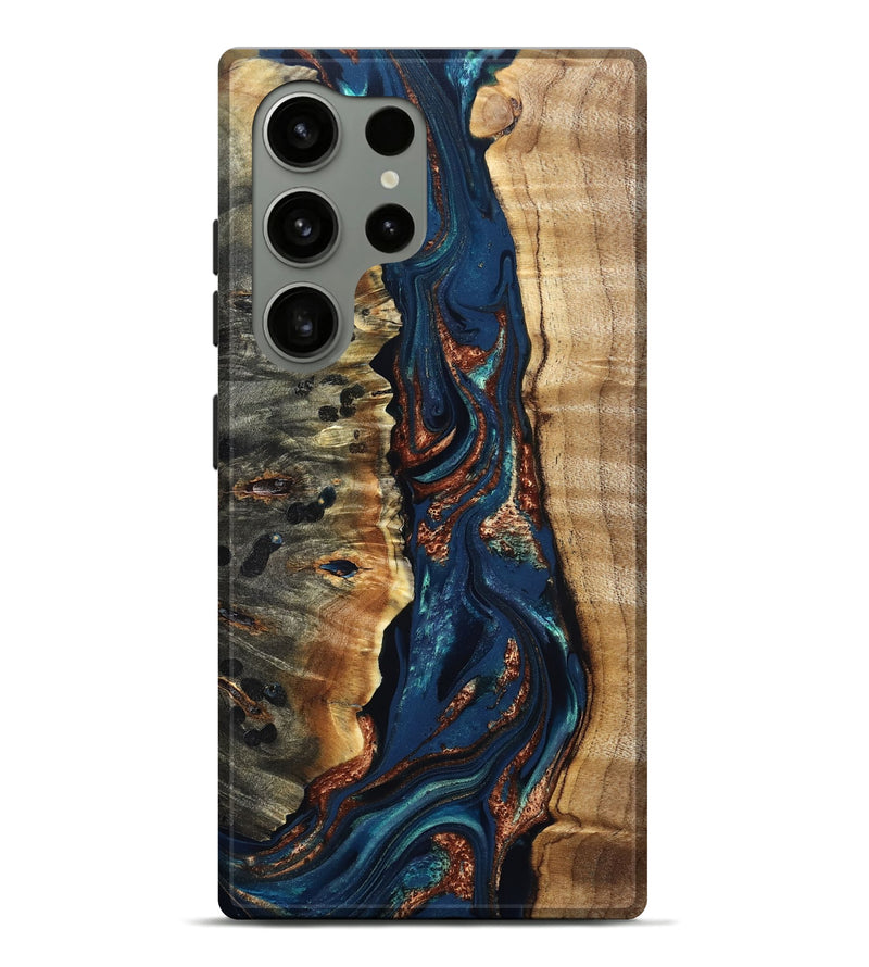 Galaxy S24 Ultra Wood Live Edge Phone Case - Noelle (Teal & Gold, 823740)